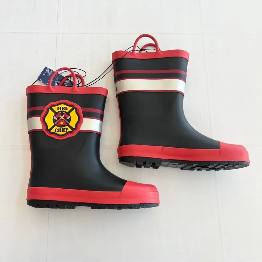Kids Fire Chief Rain Boots - Red & Black